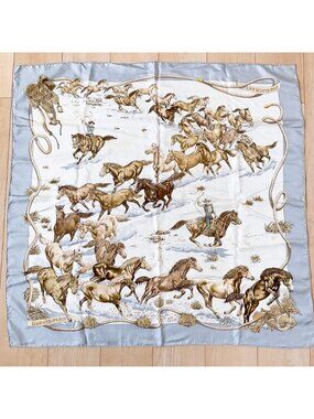 Hermes Scarf Carre 90 les Mustangs Bandana Wild Horse